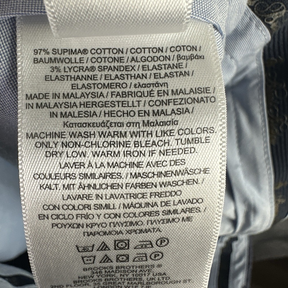 Brooks Brothers Advantage Chino Clark Pants Men's 34x30 Blue Check Stretch - Picture 9 of 11